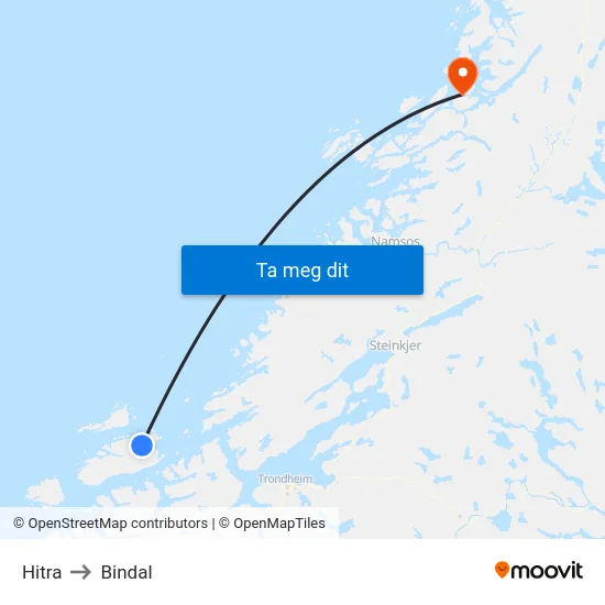 Hitra to Bindal map