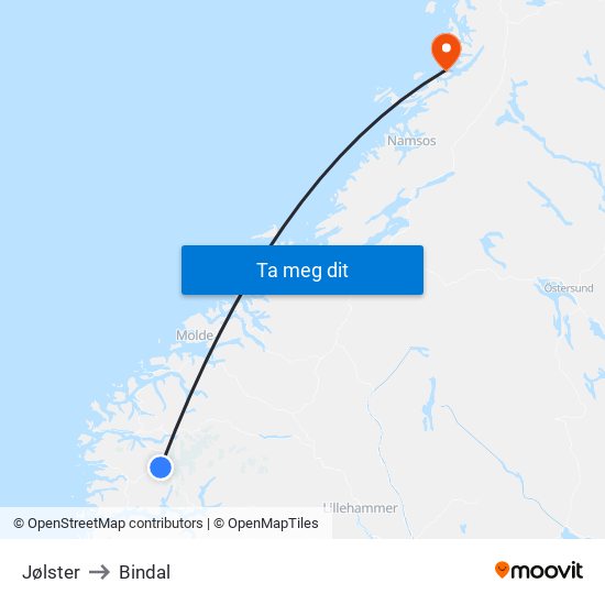 Jølster to Bindal map