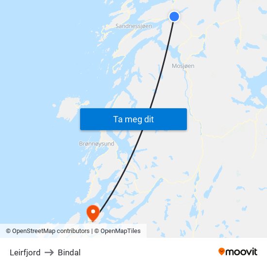 Leirfjord to Bindal map