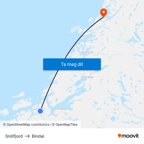 Snillfjord to Bindal map
