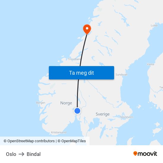 Oslo to Bindal map