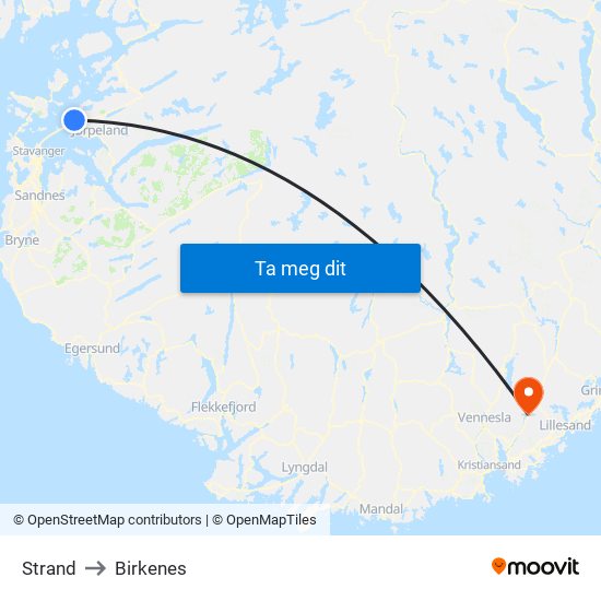 Strand to Birkenes map