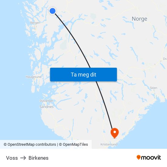 Voss to Birkenes map