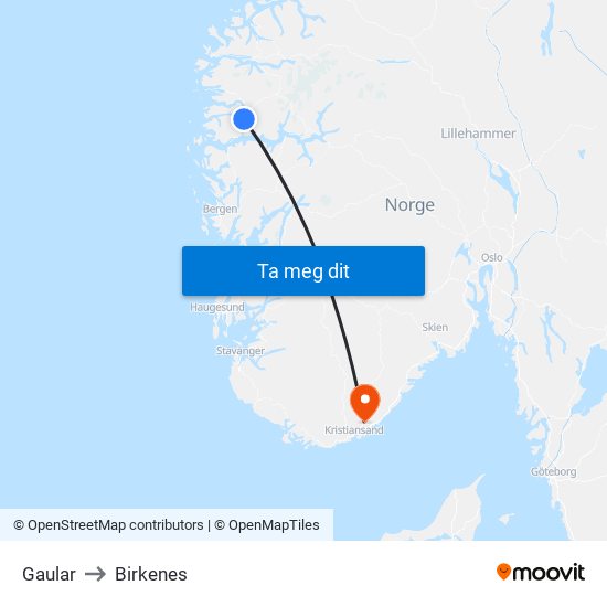 Gaular to Birkenes map