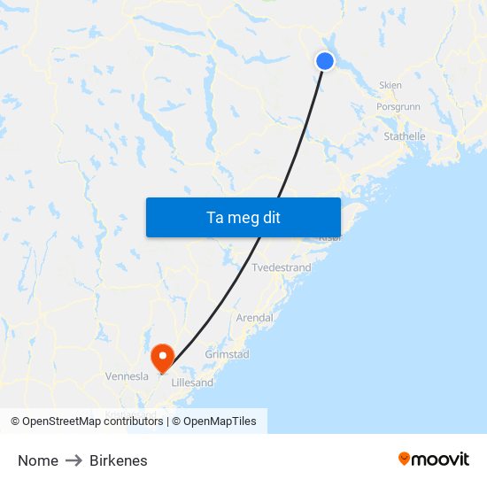 Nome to Birkenes map