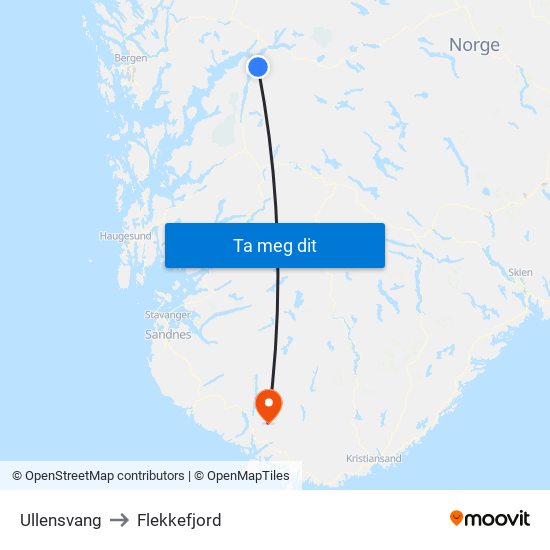 Ullensvang to Flekkefjord map