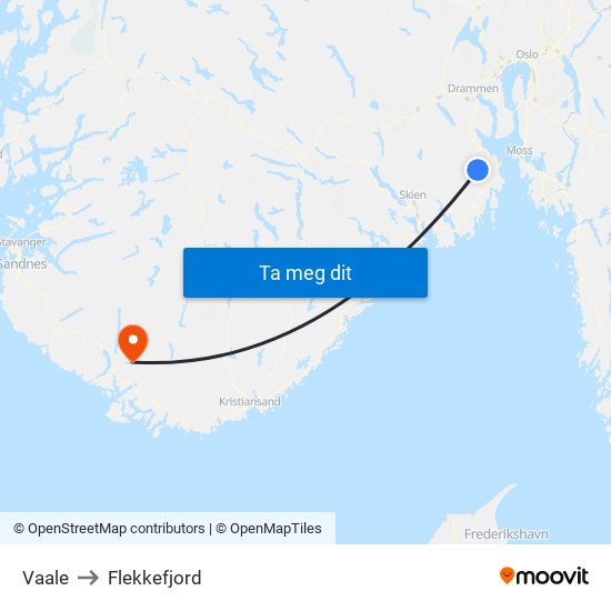 Vaale to Flekkefjord map