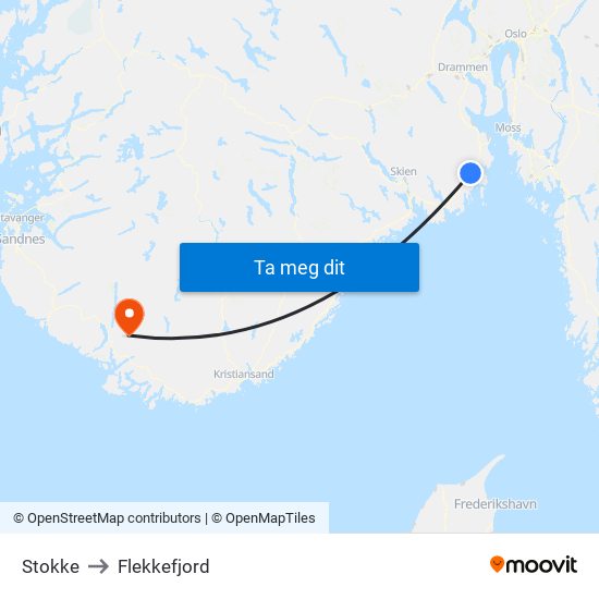 Stokke to Flekkefjord map