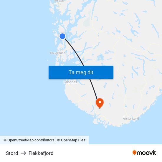 Stord to Flekkefjord map