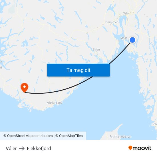 Våler to Flekkefjord map