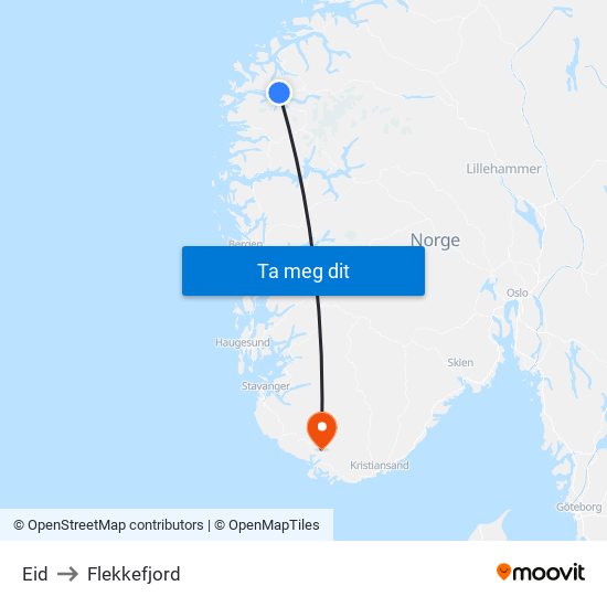 Eid to Flekkefjord map