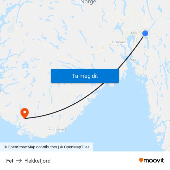 Fet to Flekkefjord map