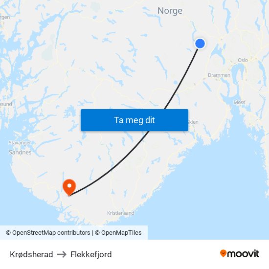 Krødsherad to Flekkefjord map