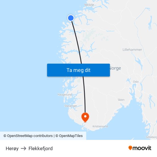 Herøy to Flekkefjord map