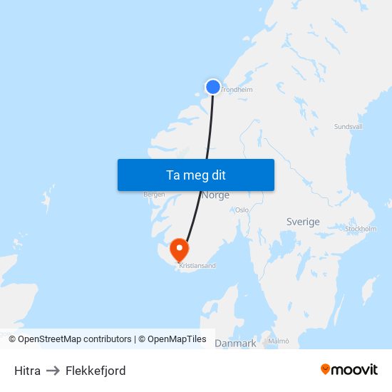 Hitra to Flekkefjord map