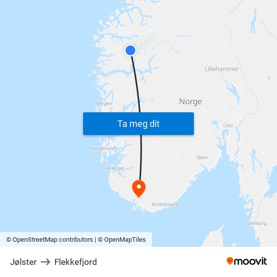 Jølster to Flekkefjord map