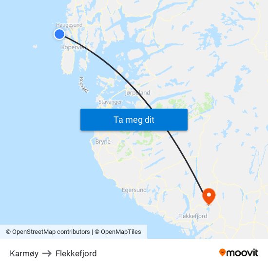 Karmøy to Flekkefjord map