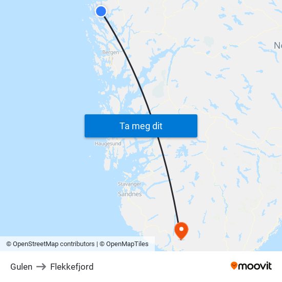 Gulen to Flekkefjord map