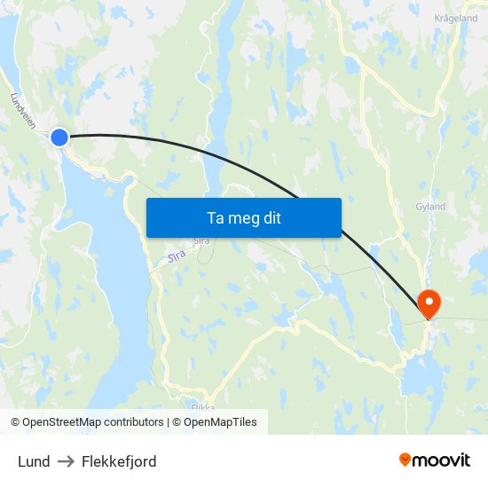 Lund to Flekkefjord map