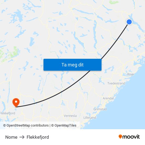 Nome to Flekkefjord map