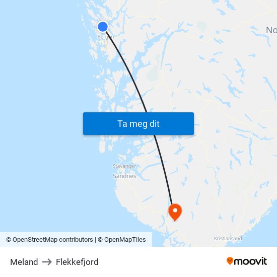 Meland to Flekkefjord map