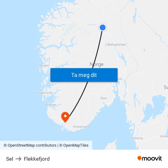 Sel to Flekkefjord map