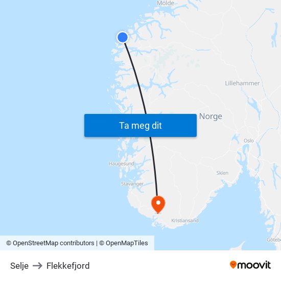 Selje to Flekkefjord map