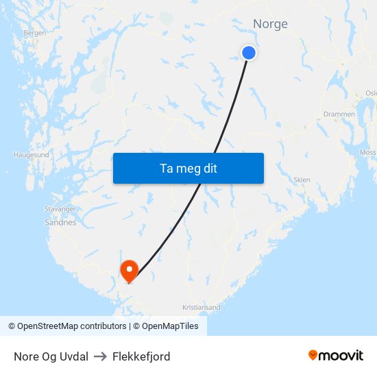 Nore Og Uvdal to Flekkefjord map