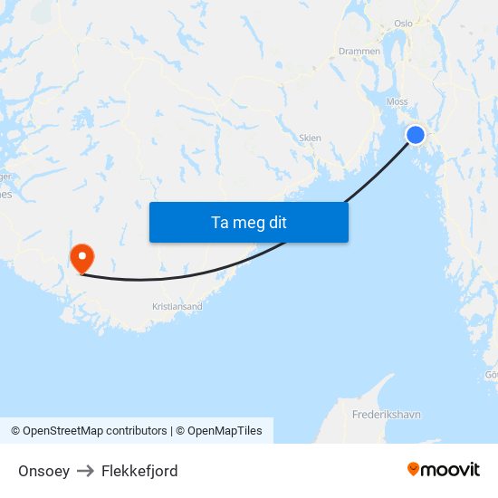 Onsoey to Flekkefjord map