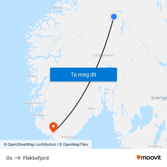 Os to Flekkefjord map