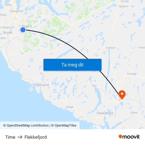 Time to Flekkefjord map