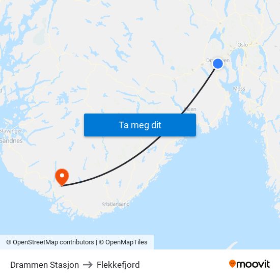 Drammen Stasjon to Flekkefjord map