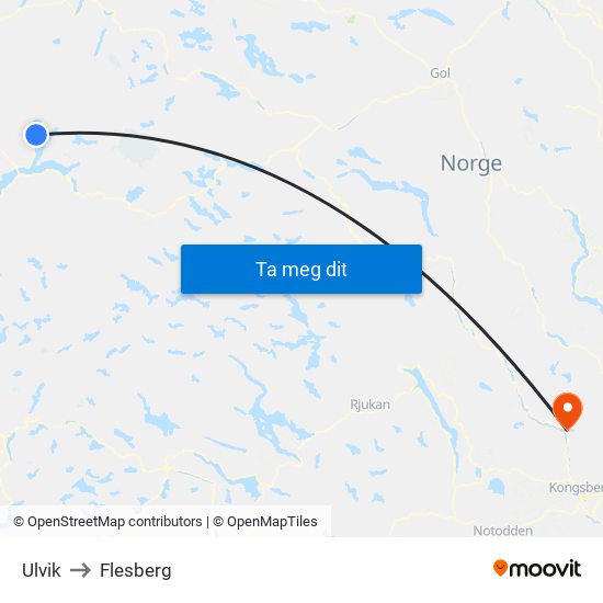 Ulvik to Flesberg map