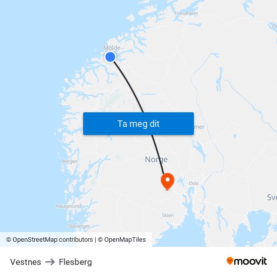 Vestnes to Flesberg map