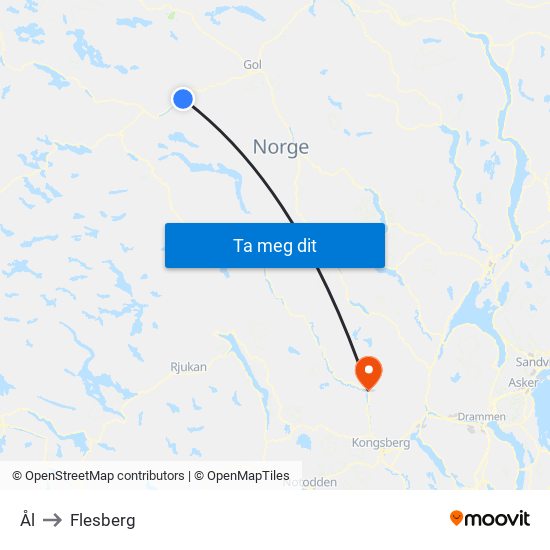 Ål to Flesberg map