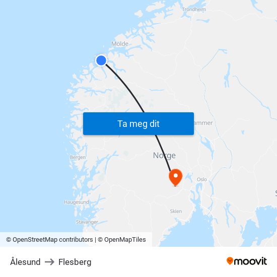 Ålesund to Flesberg map