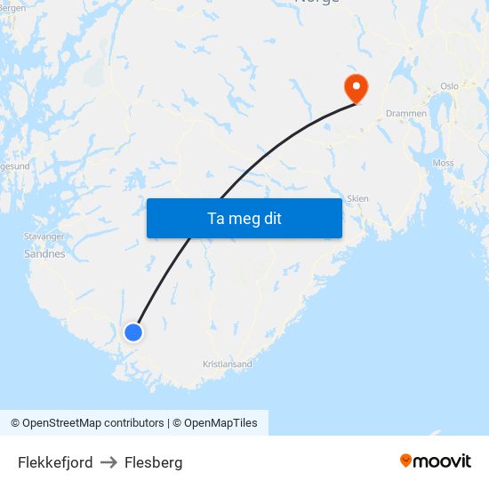 Flekkefjord to Flesberg map