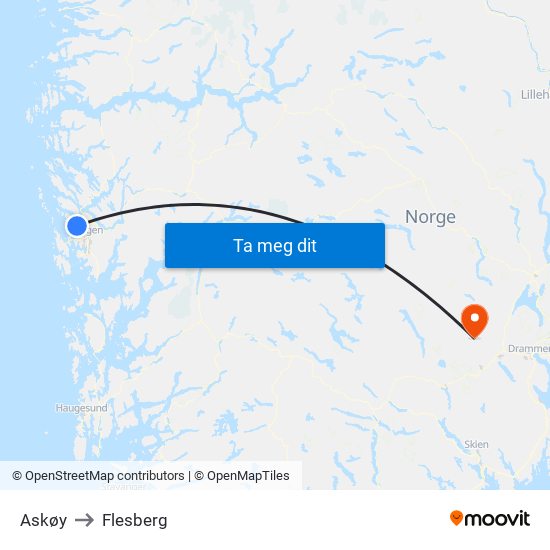 Askøy to Flesberg map