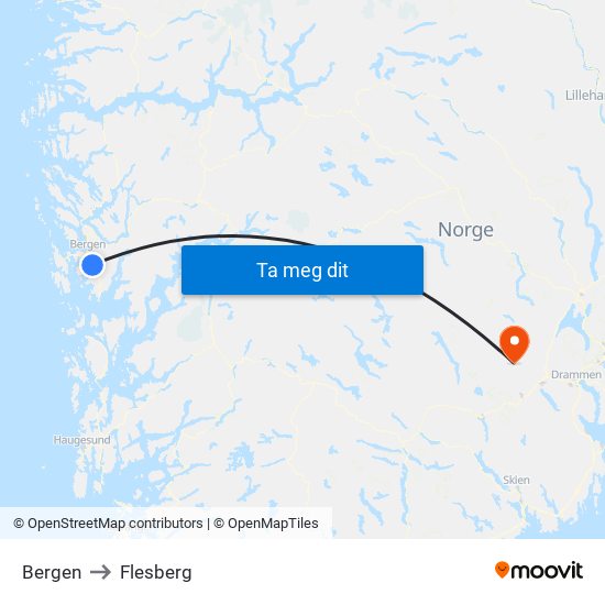 Bergen to Flesberg map