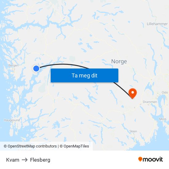 Kvam to Flesberg map