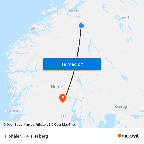 Holtålen to Flesberg map