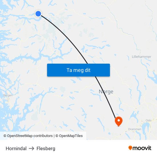 Hornindal to Flesberg map