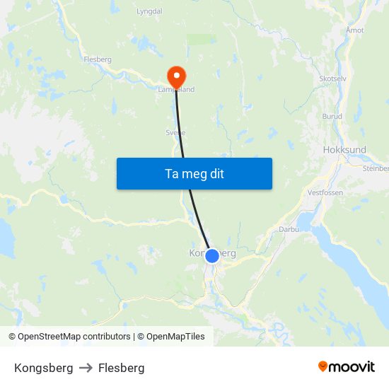 Kongsberg to Flesberg map