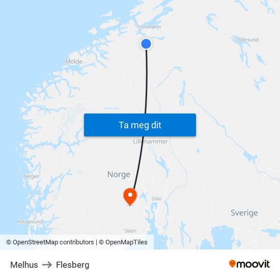Melhus to Flesberg map