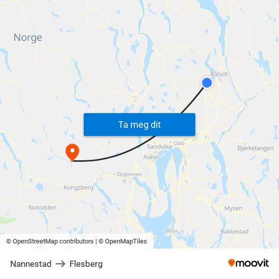 Nannestad to Flesberg map