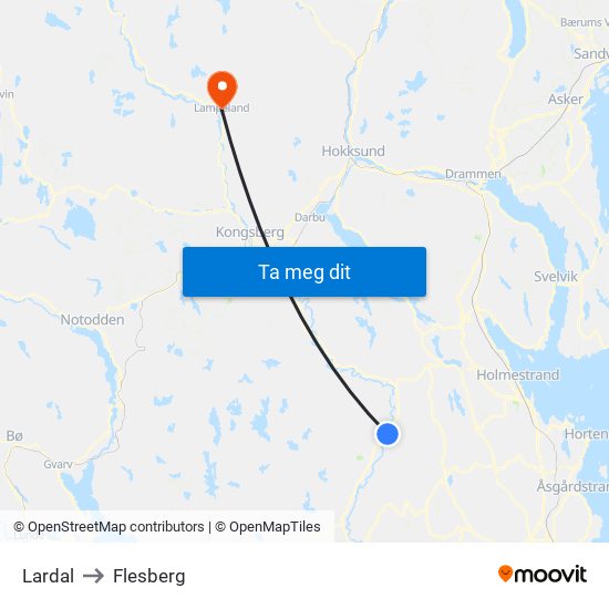 Lardal to Flesberg map