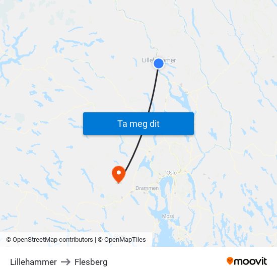 Lillehammer to Flesberg map
