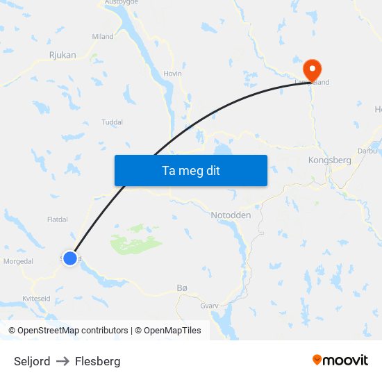 Seljord to Flesberg map