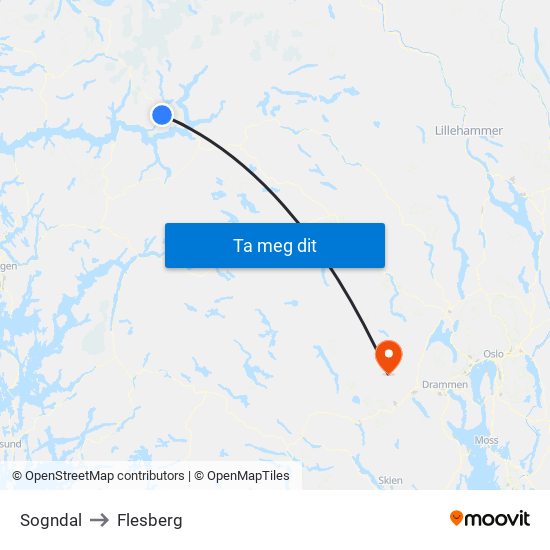 Sogndal to Flesberg map