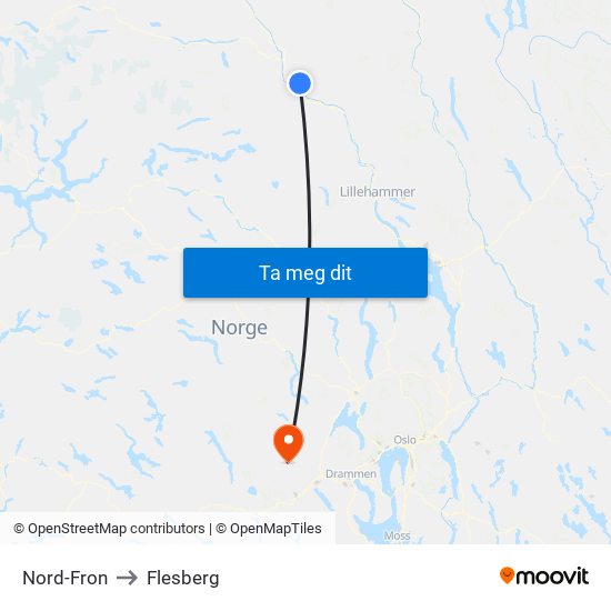 Nord-Fron to Flesberg map